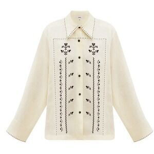 Gunia Project $510 Ruta Embroidered Shirt Linen Blouse In Milk Size Small
